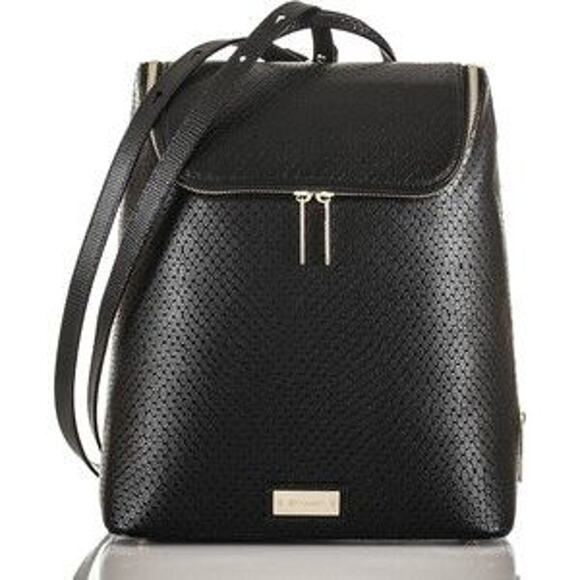 Brahmin Darcy Croc Embossed Black Leather Backpack - Picture 1 of 13